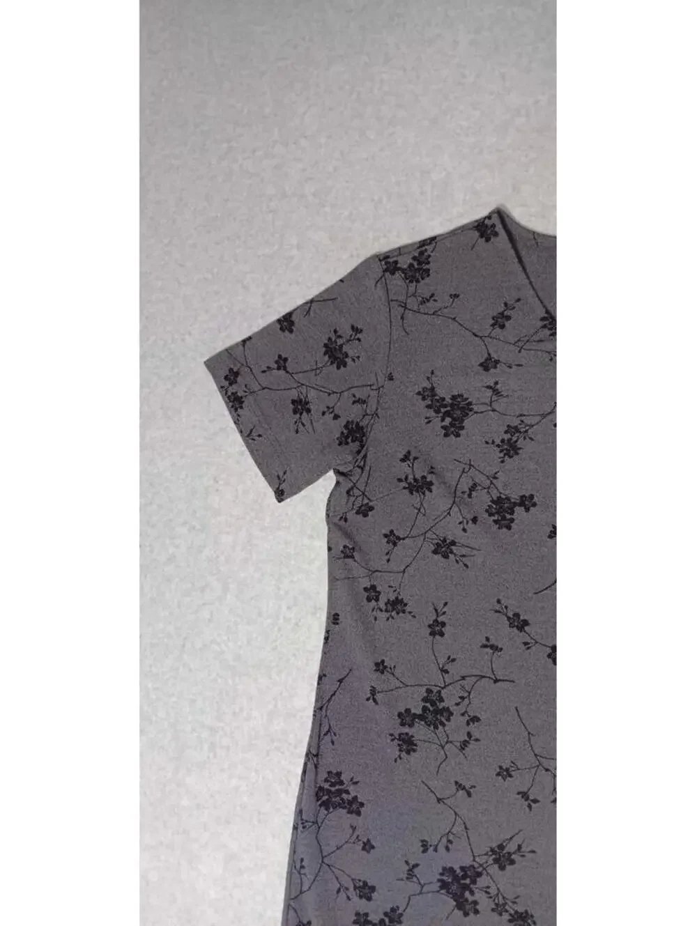 Talbots Petites Maxi Dress Womens Size P Grey Gray With Black Flowers Vneck...